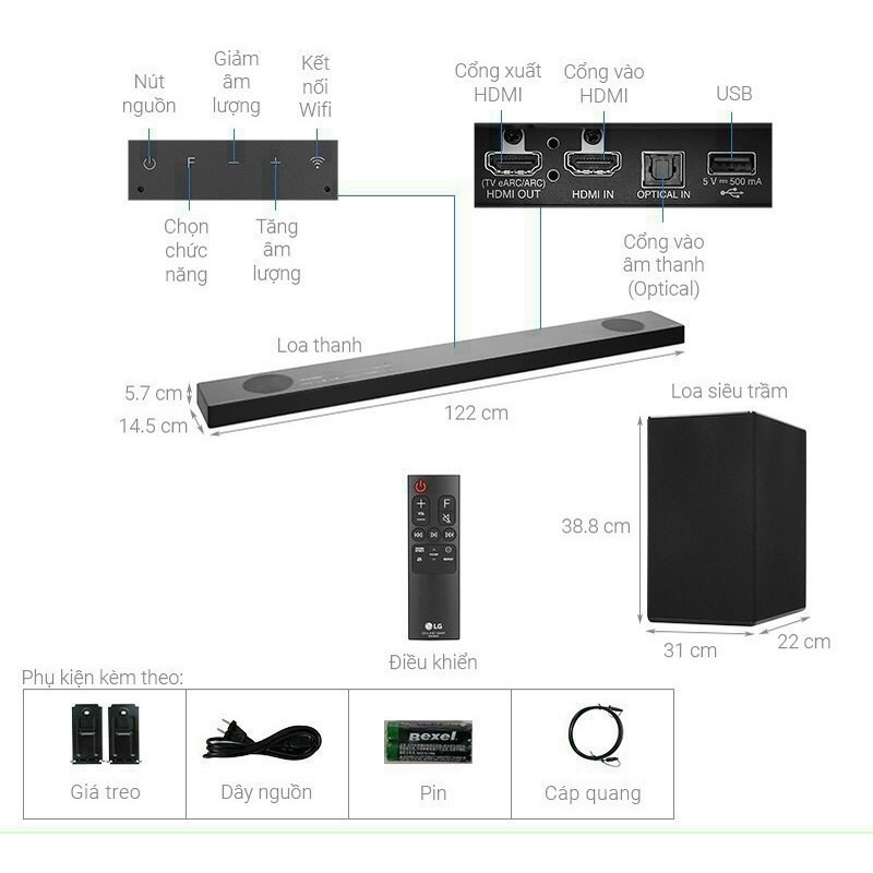 Loa Thanh Soundbar LG SN9Y 5.1.2 Ch, công suất 520w hàng chính hãng cao cấp