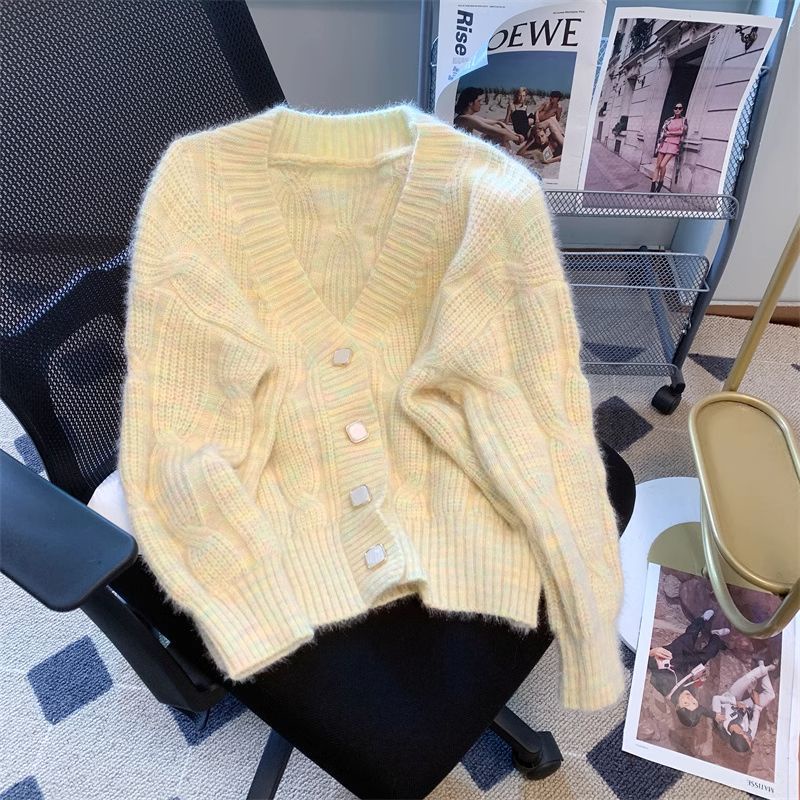 Áo Khoác Cardigan Dệt Kim Tay Dài Màu Sắc Xinh Xắn Cho Nữ