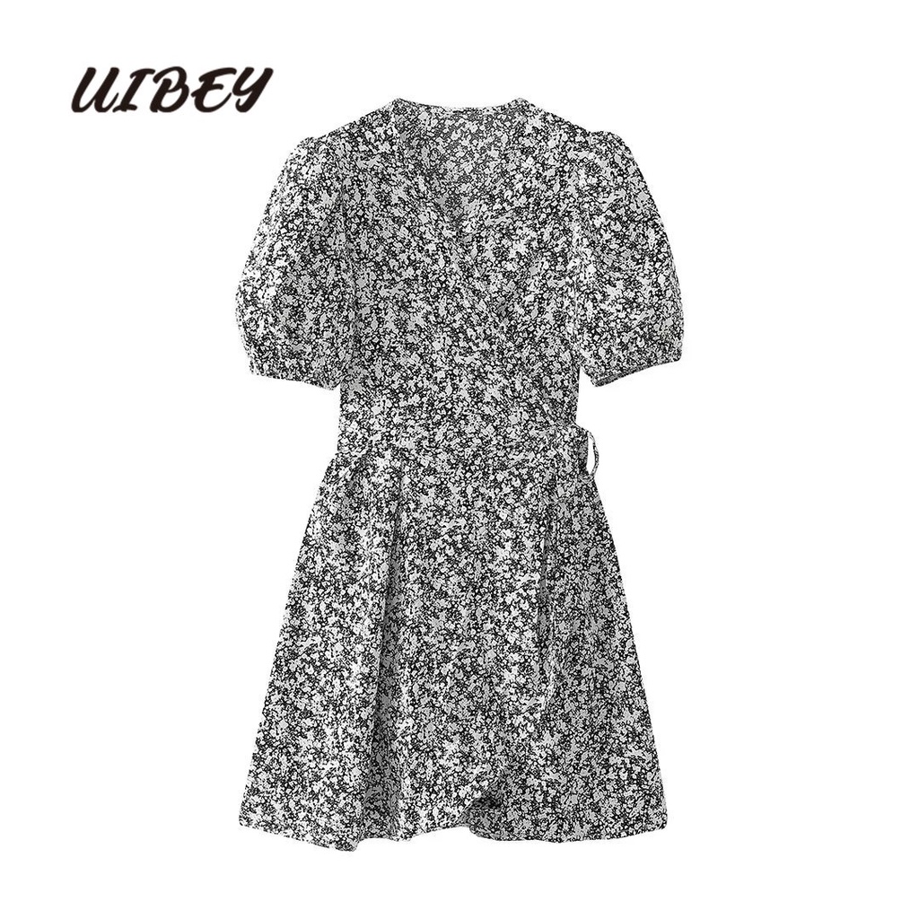 Uibey fashion v-cổ eo rút tay phồng váy 156