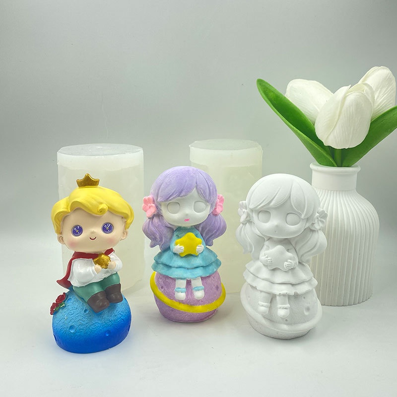 Khuôn silicone Tạo Hình Làm Nến Thơm Hình Công Chúa Hoàng Tử Hành Tinh 3d Ba Chiều Trang Trí