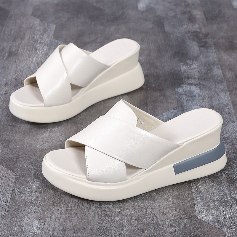 Thick-soled wedge sandals nữ mang sandals và slippers bên ngoài mùa hè cộng với size high-heeled sandals nữ.