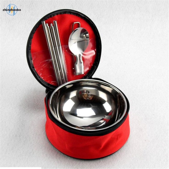 Zhin bộ đồ ăn bằng thép không gỉ ngoài trời bộ thìa đũa bát cách nhiệt đôi với túi xách tay