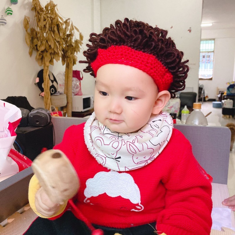 Nón mũ tóc xoăn dễ thương nam và nữ tóc giả trẻ em đầu nổ cá nhân hóa mũ len vui nhộn