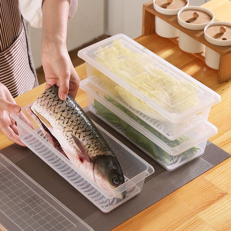 Tủ lạnh nhà bếp chống ẩm thực phẩm hải sản thoát nước fresh-keeping box hộp bảo quản kín có đệm thoát nước