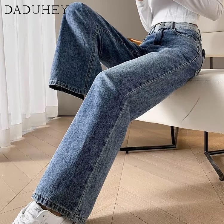 Quần jeans DADUHEY ống rộng lưng cao phong cách đường phố Mỹ cổ điển thời trang cao cấp