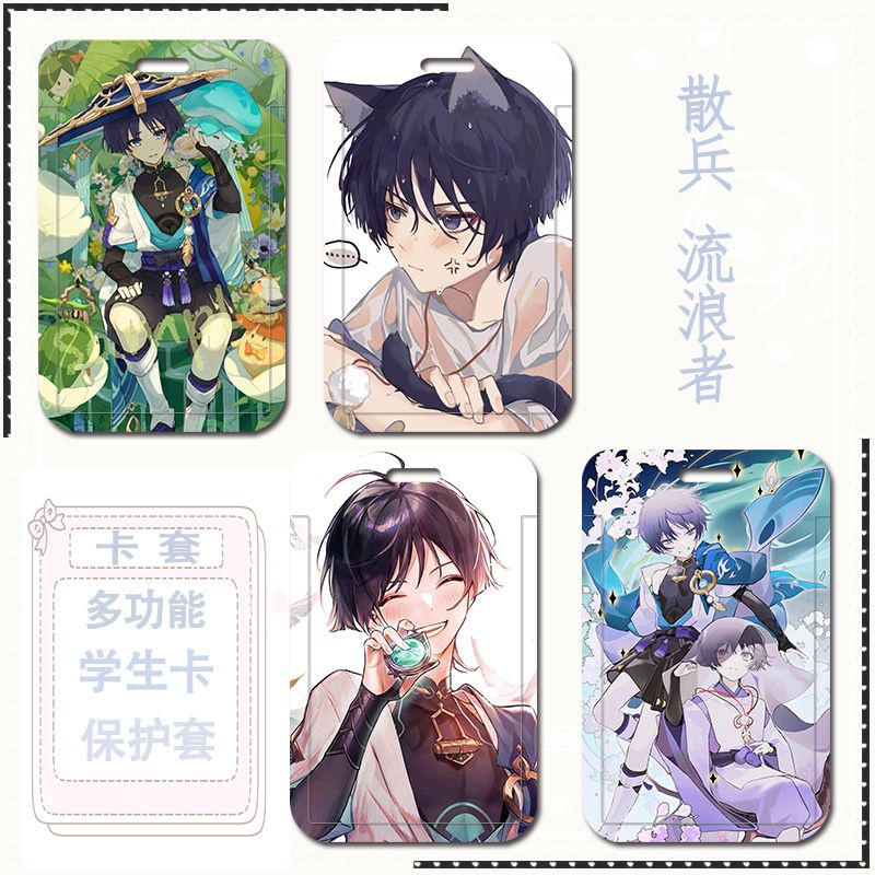 Phim hoạt hình anime genshin impact scaramouche kunikuzushi thẻ tàu điện ngầm thẻ bảo vệ thẻ xe buýt thẻ kiểm soát ra vào thẻ ăn uống có dây treo