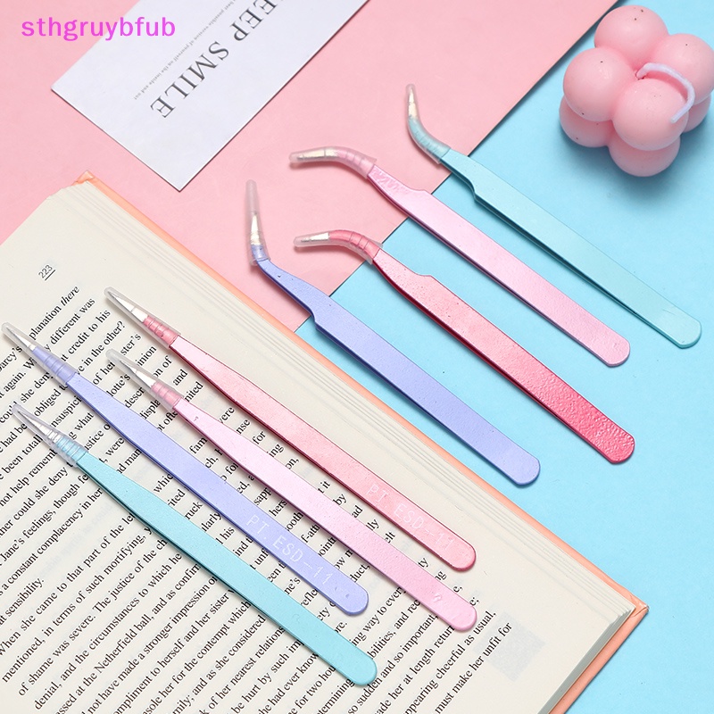 Sthb 1 bộ nhíp thẳng cong màu fr nail art sticker rhinestones picking tool trang điểm eyelash diy tweezer tool vn