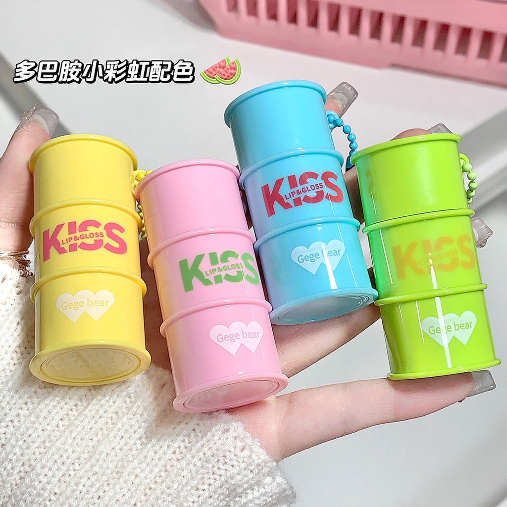 Gege bear lip gloss bề mặt gương dưỡng ẩm dưỡng ẩm chống nước lâu dài mặt dây chuyền son môi