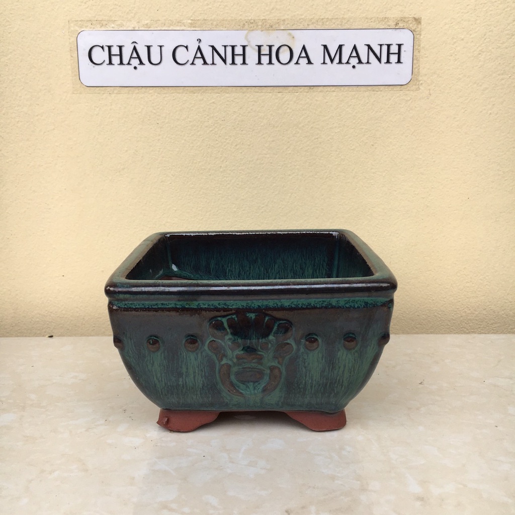 Chậu Vuông bợm chấm bi bonsai sen đá mini men hoả biến gốm Bát Tràng