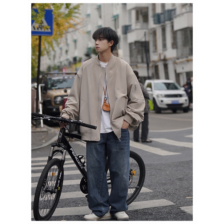 Đồng phục bóng chày áo khoác nam mùa thu mỹ cổ điển đường phố mặc retro high-end men's loose bomber jacket
