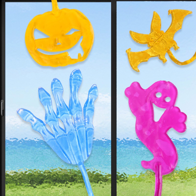 Halloween vui nhộn dơi ma bàn tay bí ngô đồ chơi đàn hồi dính màu rắn có thể co giãn đàn hồi đồ chơi dính cho trẻ em quà tặng
