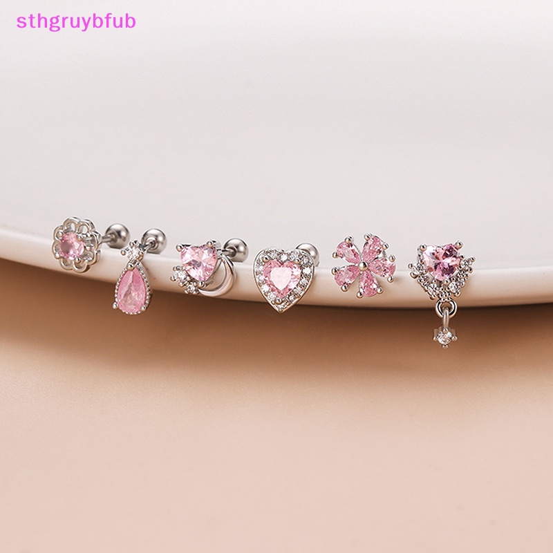 Sthb 1 mảnh bông tai đinh tán thanh mỏng bằng thép không gỉ cho nữ thời trang màu hồng zircon ear bone nails vn