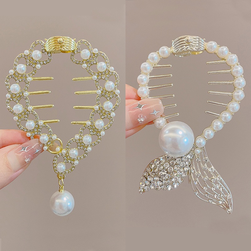 Trẻ em ngọc trai hoa tua tóc kẹp đầu thịt viên tóc đuôi ngựa cao kẹp tóc công chúa sang trọng