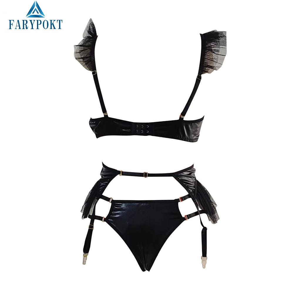 Đồ lót da pu dây treo t-back thong đồ lót phụ nữ quần áo ngủ khiêu dâm