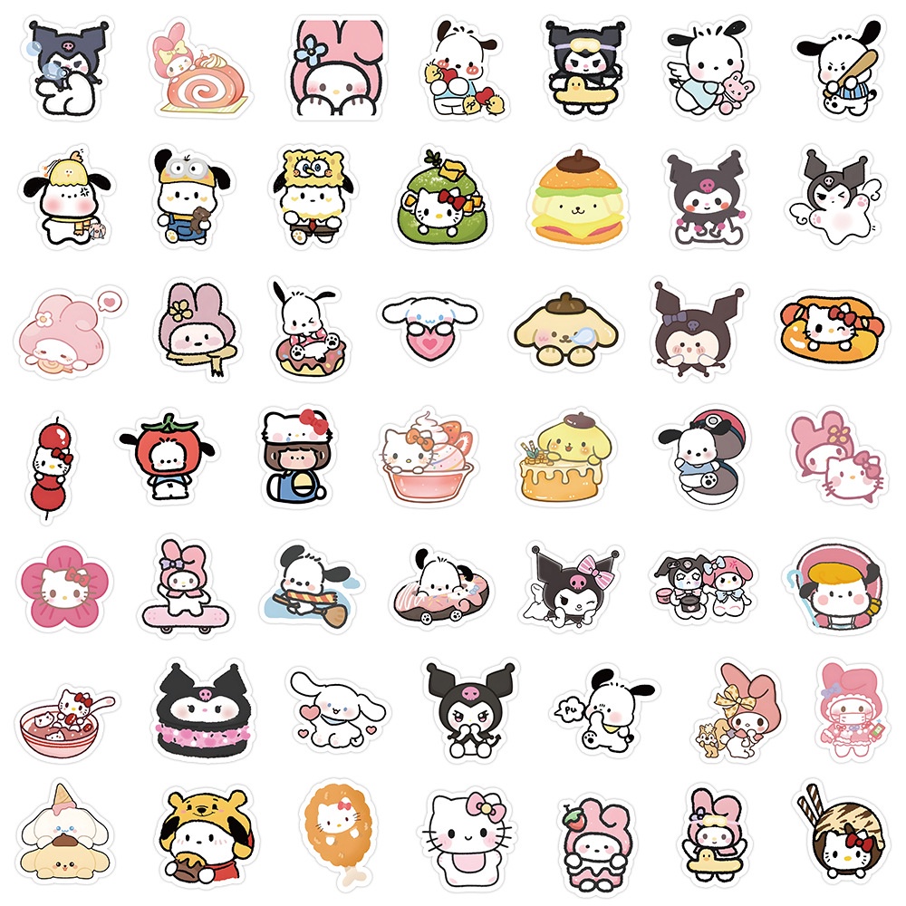 100 cái phim hoạt hình dễ thương sanrio hỗn hợp mymelody cinnamoroll hellokitty pochacco kuromi hình dán trang trí đột quỵ ngắn