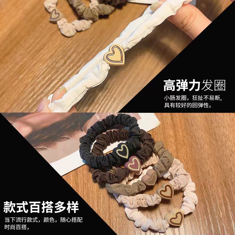 1 Dây Cột Tóc Cao Su Co Giãn Đính Nơ Họa Tiết Trái Tim Dễ Thương