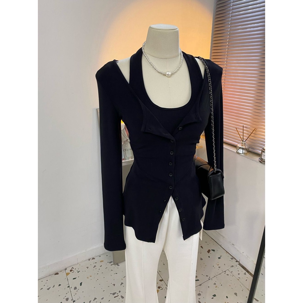 Áo Thun Hai Dây Giả Hai Lớp Dáng Ôm Phong Cách Hàn Quốc Dành Cho Nữ yxr3