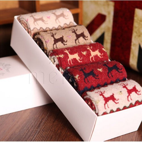 christmas ramadan style wool socks / daily girls snowflake deer socks thoải mái / soft warm women casual mid-calf socks / student sport ankle socks