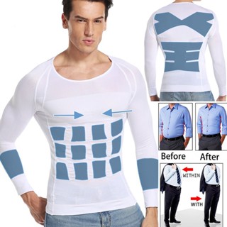 Áo sơ mi nam nén dài tay giảm béo body shaper áo lót bụng tập luyện áo tăng
