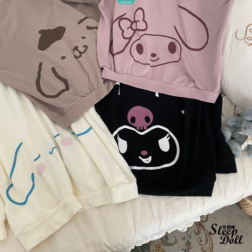 Sanrio cinnamoroll phụ nữ mỏng áo khoác có mũ trùm đầu anime mymelody kuromi pom pom purin phim hoạt hình quần áo cô gái áo chui đầu áo khoác quà tặng