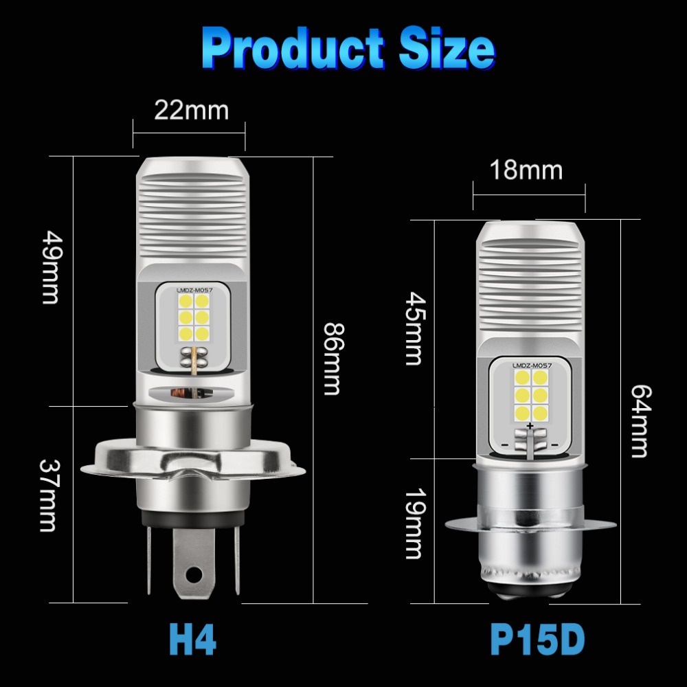 1 Đèn Pha LED P15D H4 H6 12V-30V 6000K Chất Lượng Cao Cho Xe Mô Tô - YKD