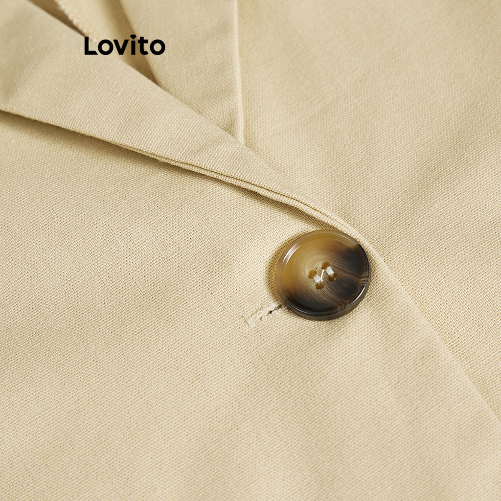 Áo blazer Lovito phối nút có túi màu trơn đơn giản thường ngày cho nữ L62ED077