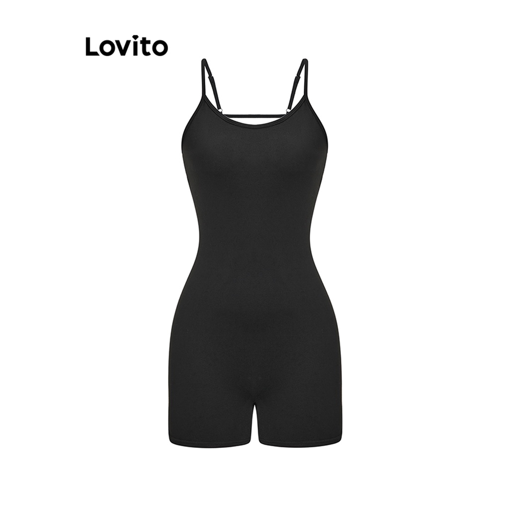 Áo liền quần Lovito hở lưng màu trơn đơn giản thường ngày cho nữ L62ED176