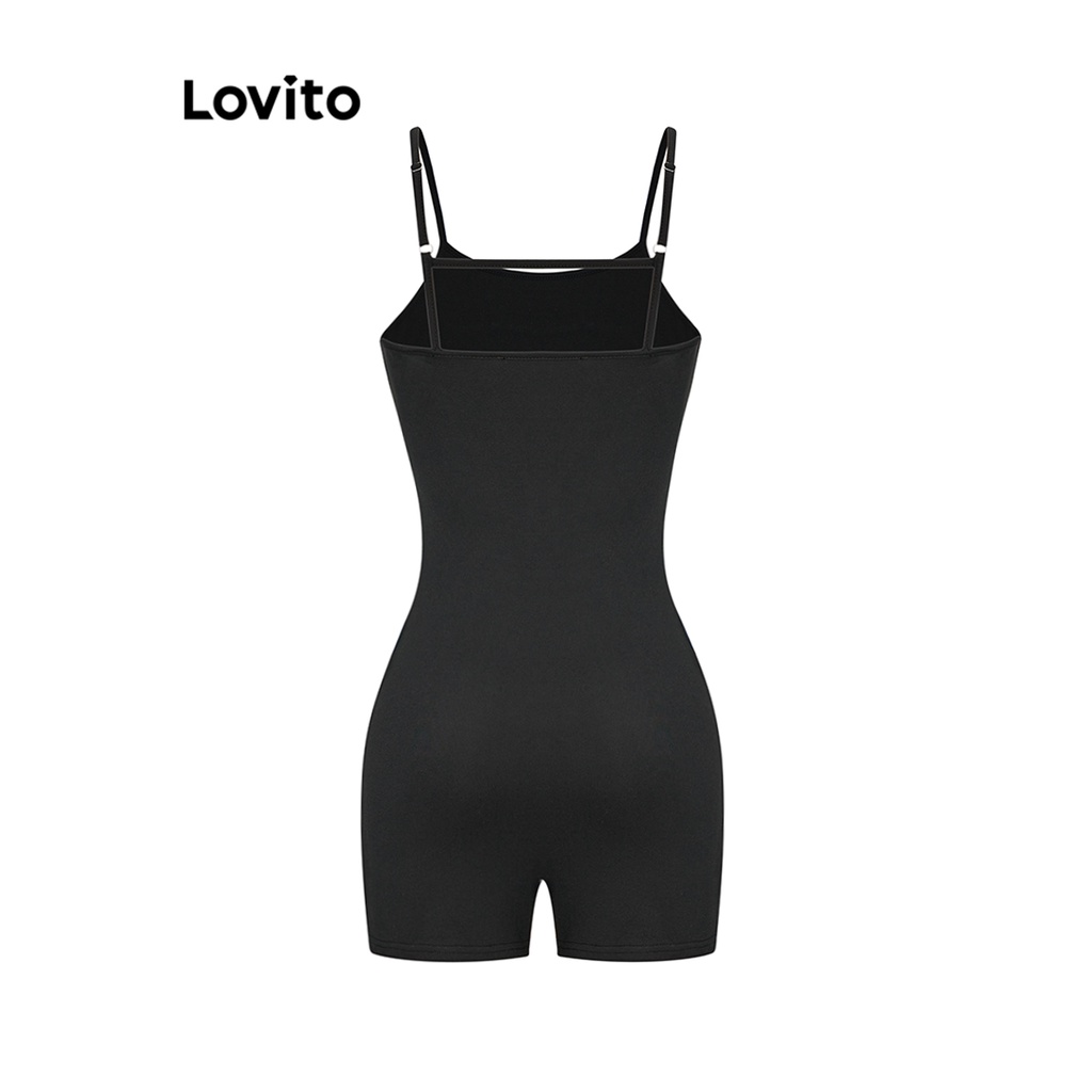 Áo liền quần Lovito hở lưng màu trơn đơn giản thường ngày cho nữ L62ED176