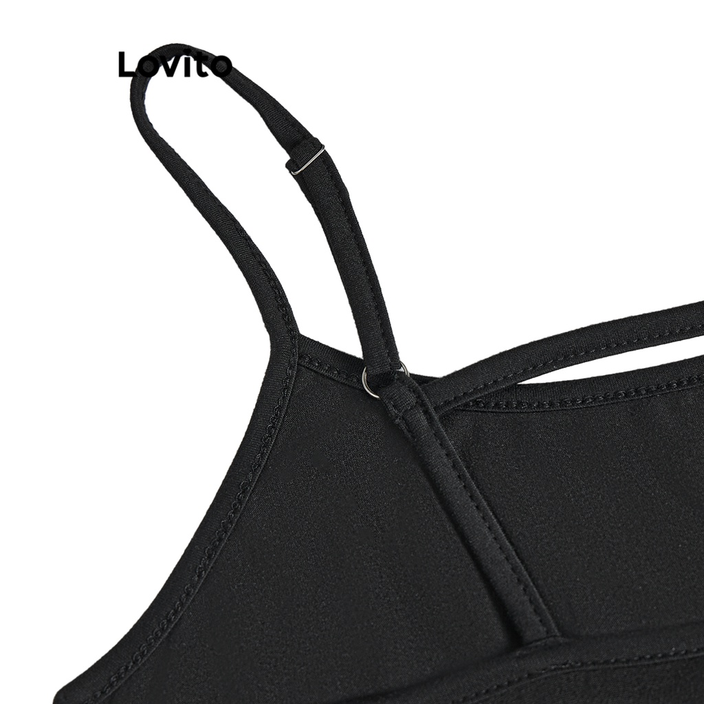 Áo liền quần Lovito hở lưng màu trơn đơn giản thường ngày cho nữ L62ED176