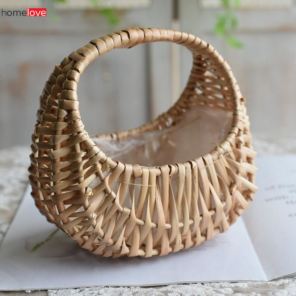 Giỏ hoa dệt Giỏ cắm hoa hình bán nguyệt Giỏ đan có tay cầm Giỏ hoa cưới cho cô gái Giỏ dã ngoại chắc chắn homelove