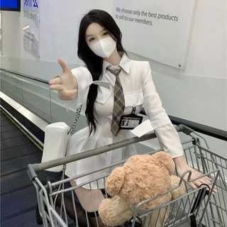 Sugemiusi hot girl preppy phong cách đồng phục váy áo sơ mi thiết kế váy cảm giác tay loe eo hẹp phong cách mori váy a-line hợp thời trang
