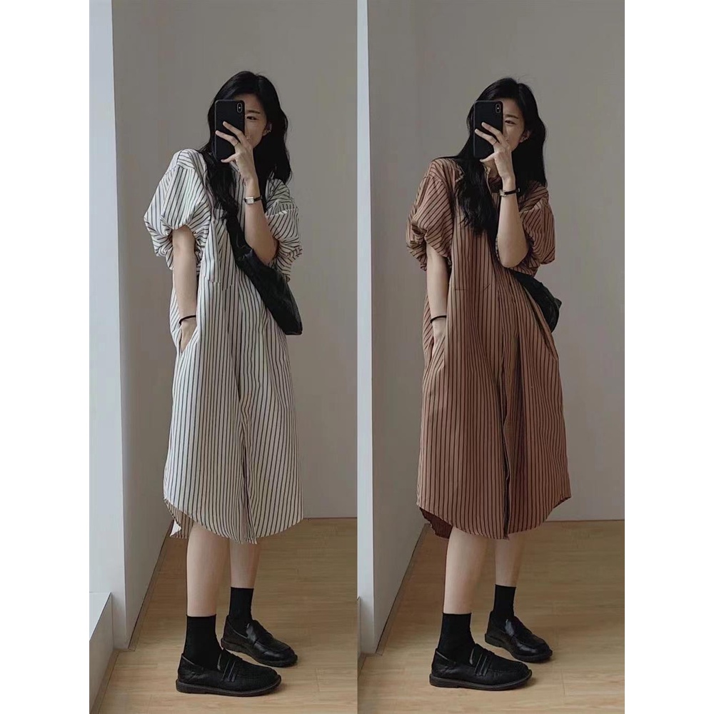 Dải dọc che bụng thon gọn hơn nhìn hơi béo mm kích thước lớn kem chống nắng lỏng phiên bản hàn quốc t-shirt áo sơ mi dress fe