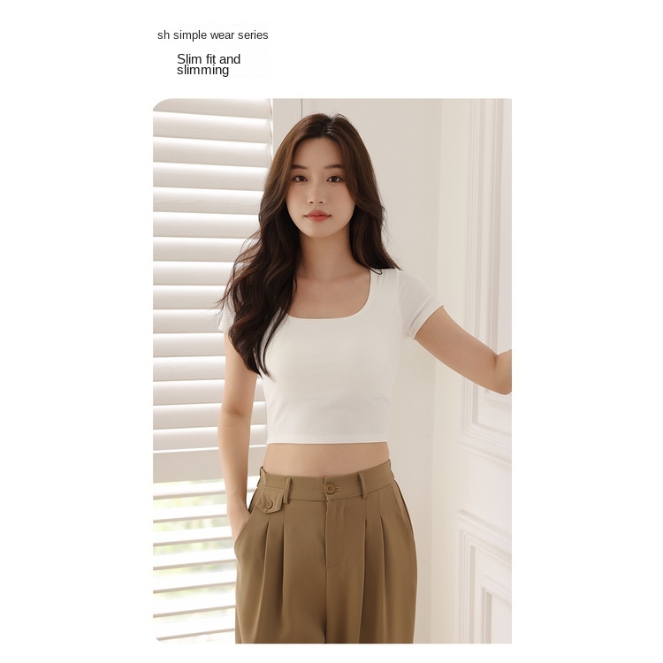 Phụ nữ t-shirt độn áo có thể co giãn áo thun ngắn tay hợp thời trang sexy giản dị hàn quốc