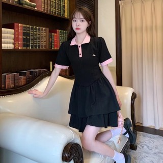 Sugemiusi polo collar laced-up short-sleeved dress nữ thiết kế niche mùa hè phong cách mới phiên bản hàn quốc mỏng hơn trông sexy pure desire hot girl