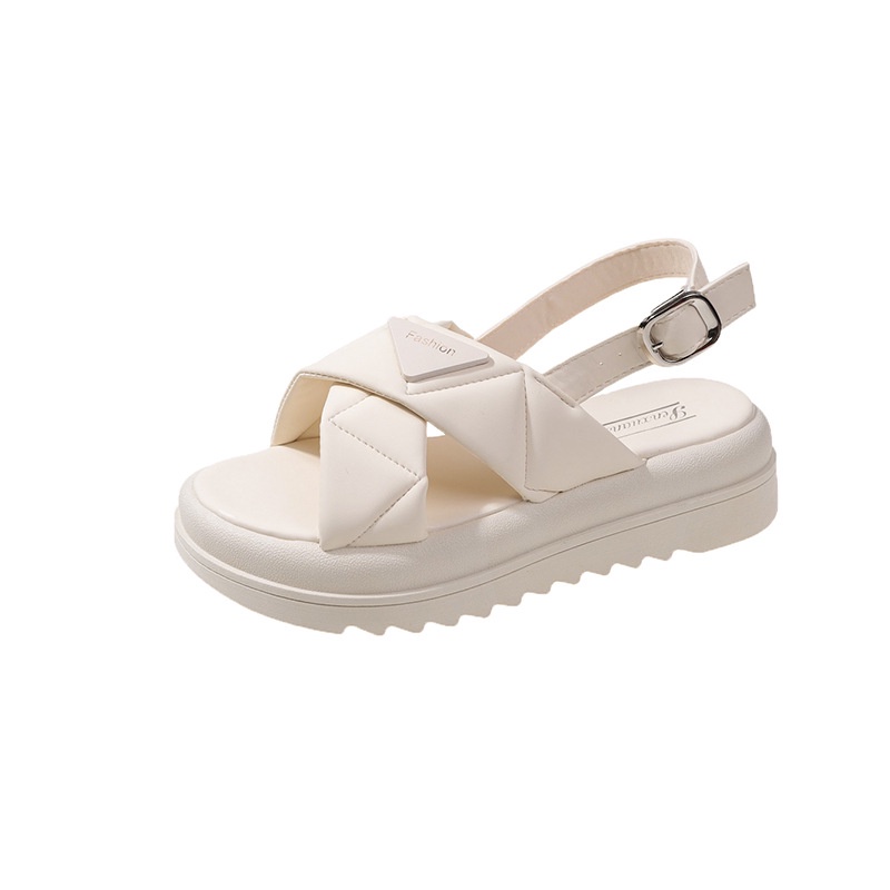 Mùa hè dép đế dày có khóa một dòng cho nữ, dép đế bệt muffin băng chéo, dép la mã thông thường ngoài trời