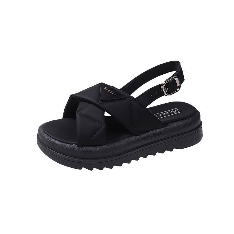 Mùa hè dép đế dày có khóa một dòng cho nữ, dép đế bệt muffin băng chéo, dép la mã thông thường ngoài trời