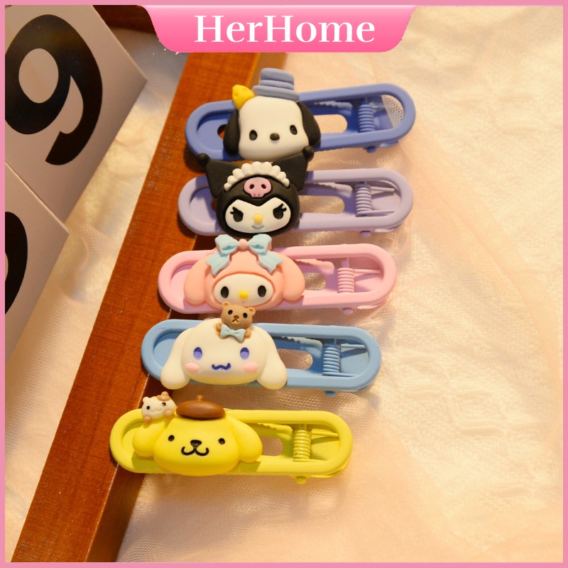 2 cái / bộ kẹp tóc sanrio dễ thương kuromi cinnamoroll kim loại bên tóc kẹp cho trẻ em h0026
