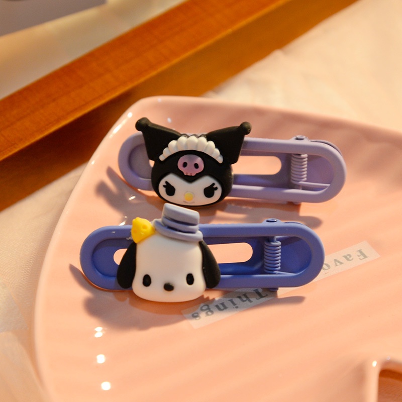 2 cái / bộ kẹp tóc sanrio dễ thương kuromi cinnamoroll kim loại bên tóc kẹp cho trẻ em h0026