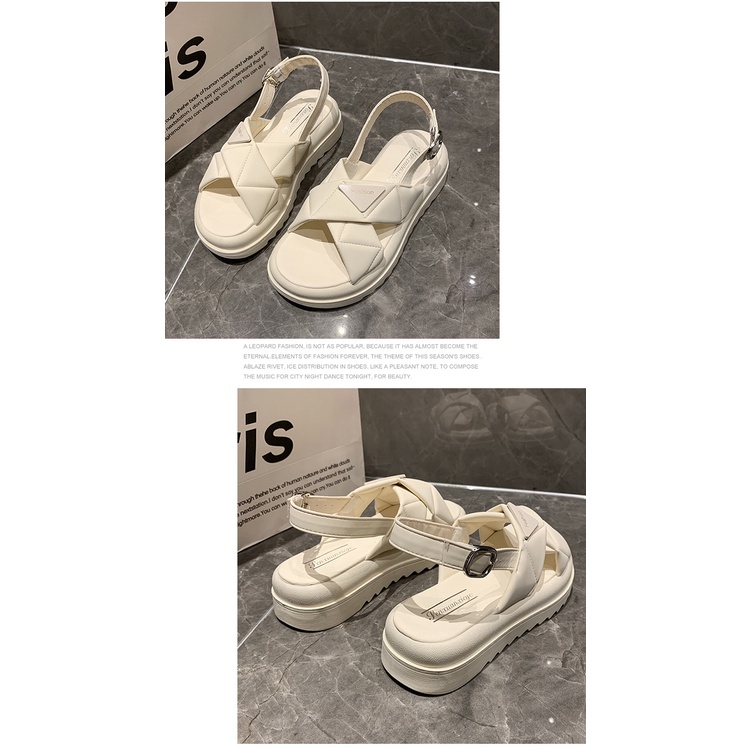 Mùa hè dép đế dày có khóa một dòng cho nữ, dép đế bệt muffin băng chéo, dép la mã thông thường ngoài trời