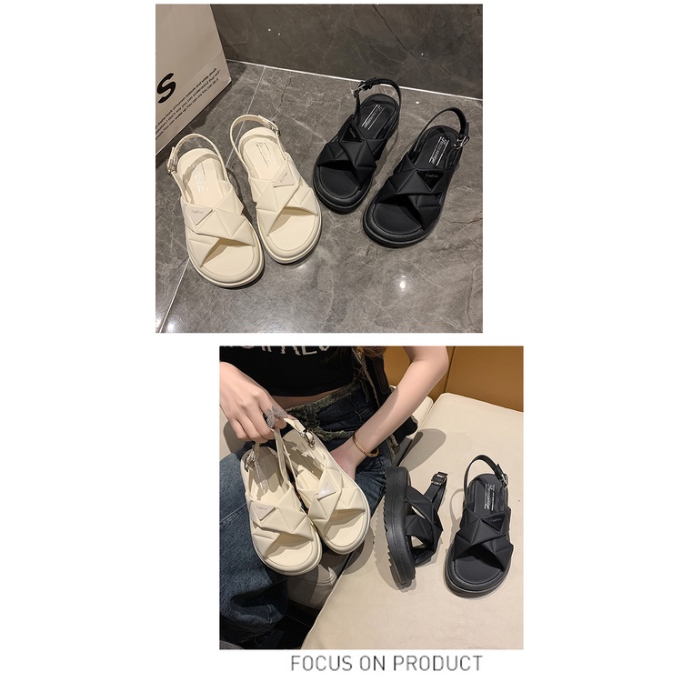 Mùa hè dép đế dày có khóa một dòng cho nữ, dép đế bệt muffin băng chéo, dép la mã thông thường ngoài trời