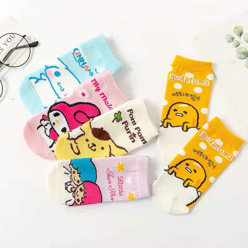 5 đôi bộ tất cotton sanrio kuromi 3-8 tuổi cho trẻ em bé gái và bé trai thoáng khí mỏng hello kitty hoạt hình medyas cho bé