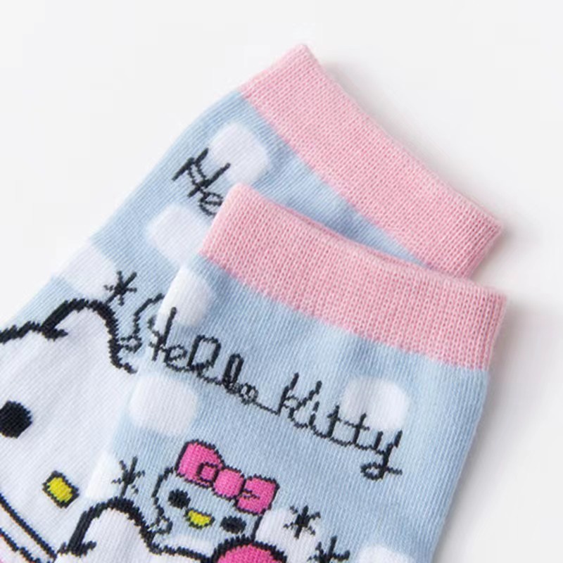 5 đôi bộ tất cotton sanrio kuromi 3-8 tuổi cho trẻ em bé gái và bé trai thoáng khí mỏng hello kitty hoạt hình medyas cho bé