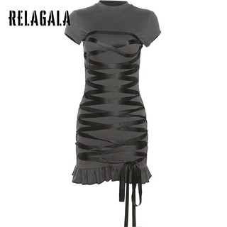 RelaGala Nữ Thời Trang Mới Cổ Tròn Tay Ngắn Dây Mỏng Tính Khí Lót Đầm