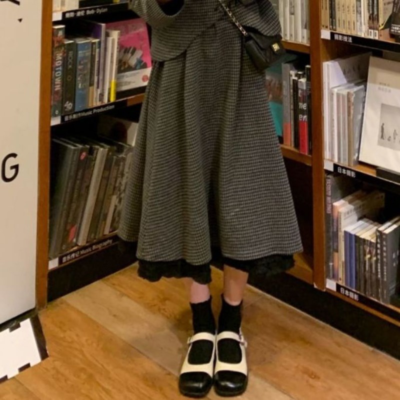 Houndstooth plaid blazer skirt two-piece long-sleeved autumn blazer