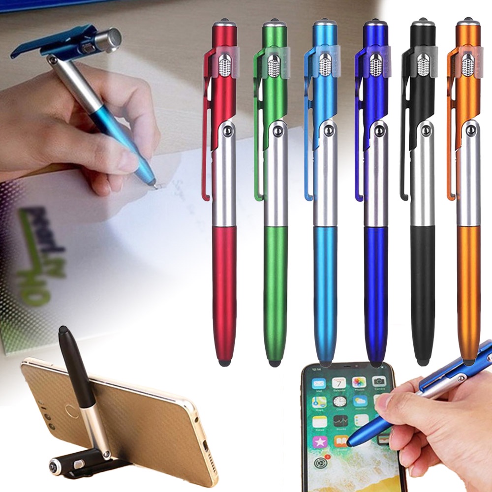 Bút bi gấp đa năng 4-trong-1 có đèn led viết ban đêm đọc sách văn phòng phẩm giá đỡ điện thoại đồ dùng học tập văn phòng