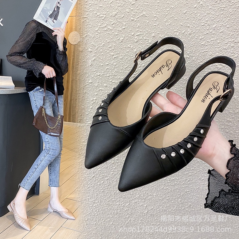 ZTAIXIELUA Dép cổ điển, dép nữ mũi nhọn gót mỏng, dép xỏ ngón