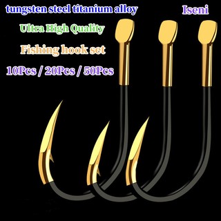 10/20/50pcs Black Gold Tungsten Steel Titanium Alloy Fish Hook Iseni Fish Hook New Kanto Fish Hook Ghost Teeth Fish Hook with Inverted Barb Electroplated Hook Fish Hook Carp Fish Hook Accessories