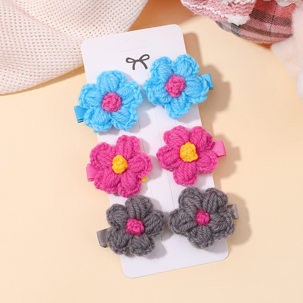 Set 6 Kẹp Tóc Đan Len Thủ Công Hình Bông Hoa Nhỏ An Toàn Cho Bé Gái