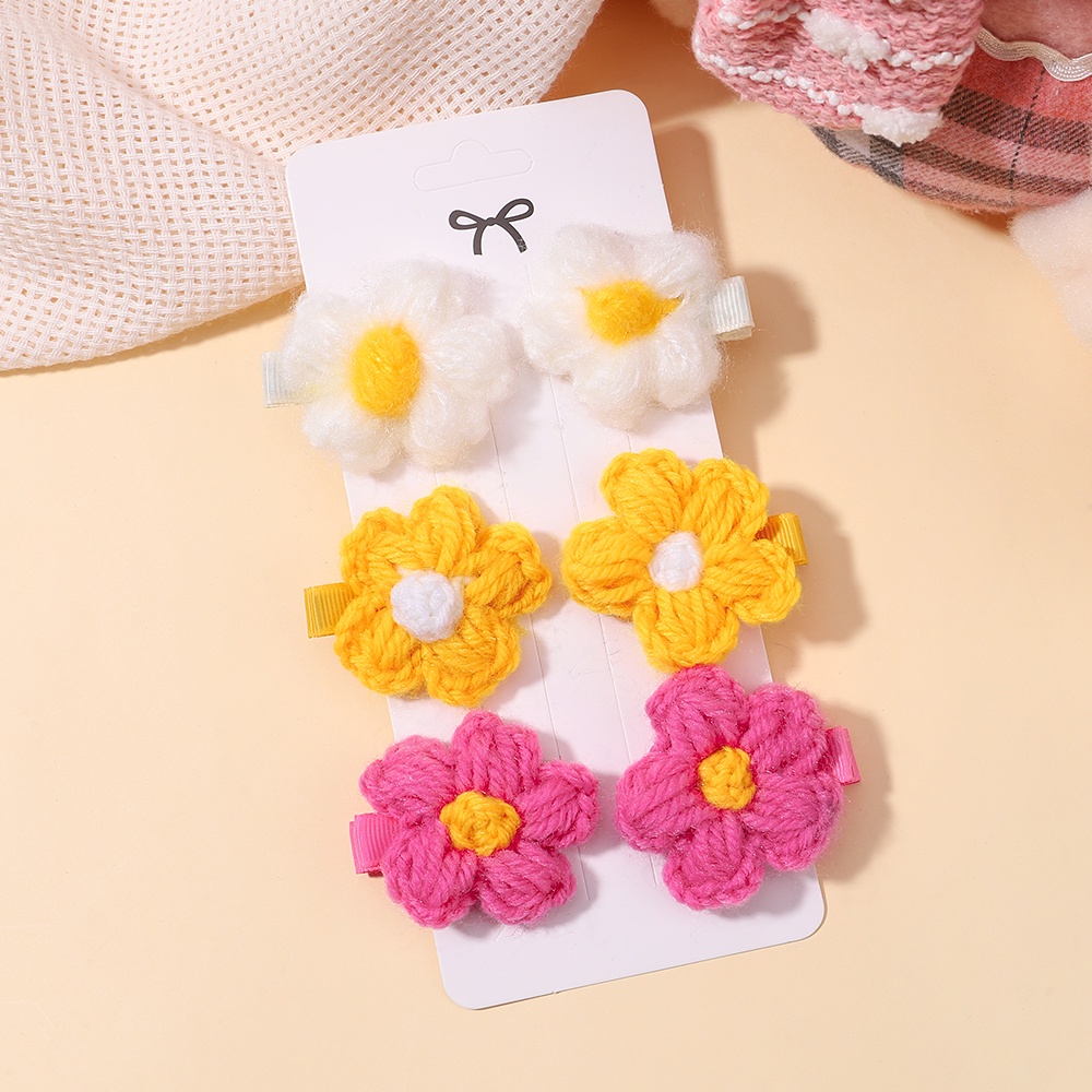 Set 6 Kẹp Tóc Đan Len Thủ Công Hình Bông Hoa Nhỏ An Toàn Cho Bé Gái
