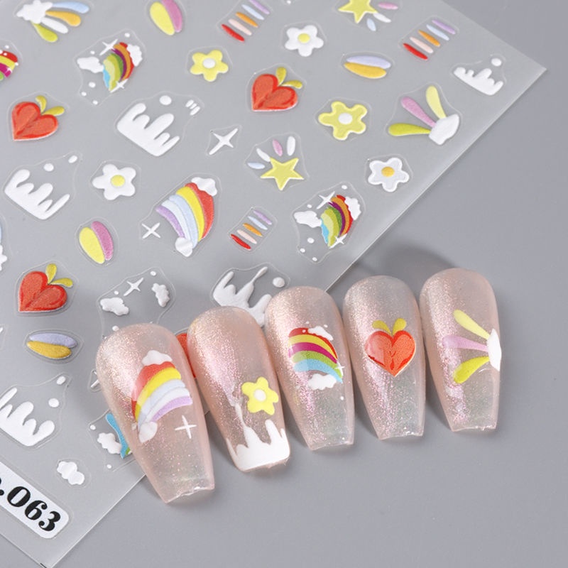 Đề can dán móng STZPRONAIL trang trí màu cầu vồng thiết kế quái vật nhỏ dopamine